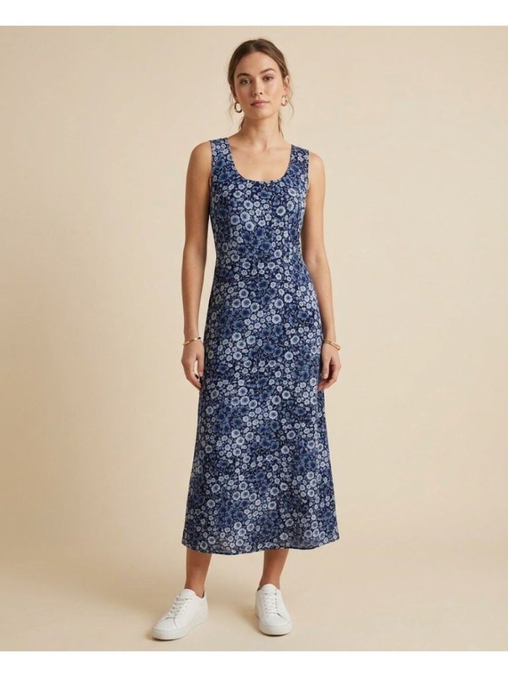 Vintage Rabbit Rabbit Designs Maxi Dress Womens M Blue Floral Rayon 90s Boho
